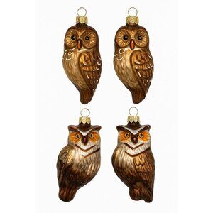 Owl Christmas Tree Ornaments Set 4 Hand Blown Glass Ornaments Woodland Creature